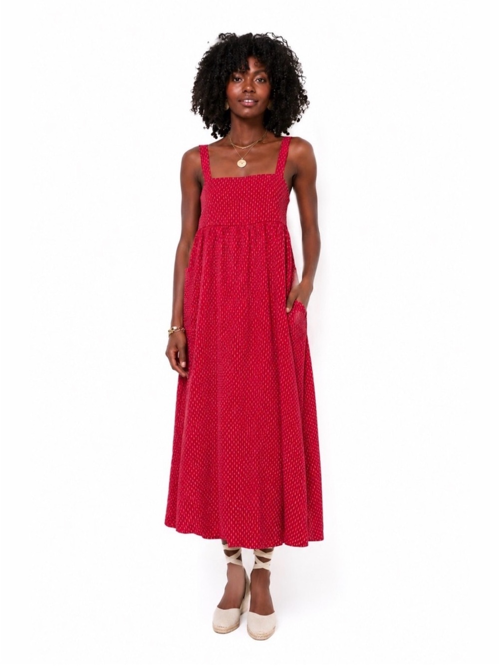 Pomander Place x Tuckernuck | Geneva Red White Midi Dress - Size Medium